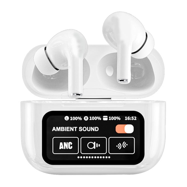 A9 Pro Smart Colorful Touch Screen ANC + ENC Noise Reduction Wireless Bluetooth Earphone(White) by bashfashion