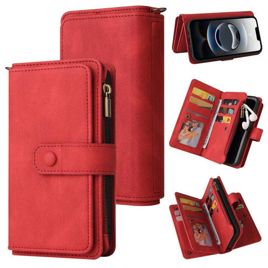 For iPhone 16e Skin Feel Multi Card Slots Zipper Wallet Leather Phone Case(Red) by bashfashion