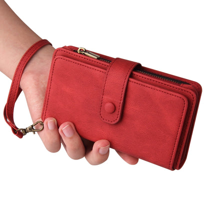 For iPhone 16e Skin Feel Multi Card Slots Zipper Wallet Leather Phone Case(Red) by bashfashion