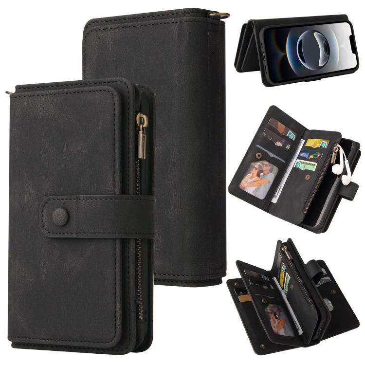 For iPhone 16e Skin Feel Multi Card Slots Zipper Wallet Leather Phone Case(Black) by bashfashion