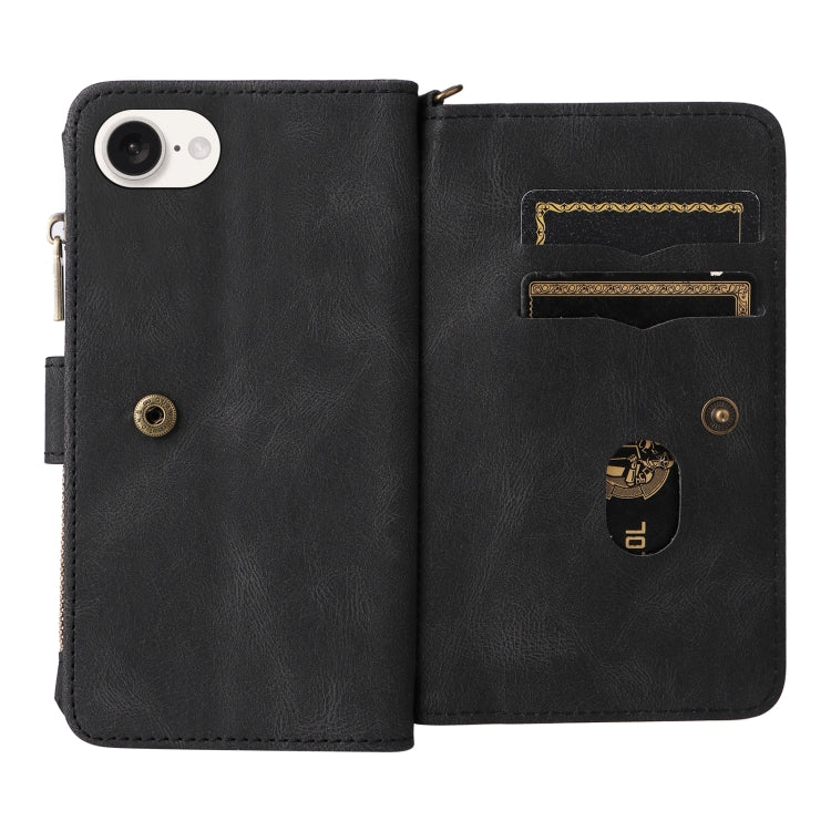 For iPhone 16e Skin Feel Multi Card Slots Zipper Wallet Leather Phone Case(Black) by bashfashion