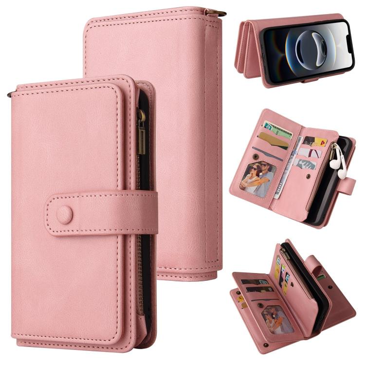 For iPhone 16e Skin Feel Multi Card Slots Zipper Wallet Leather Phone Case(Pink) by bashfashion