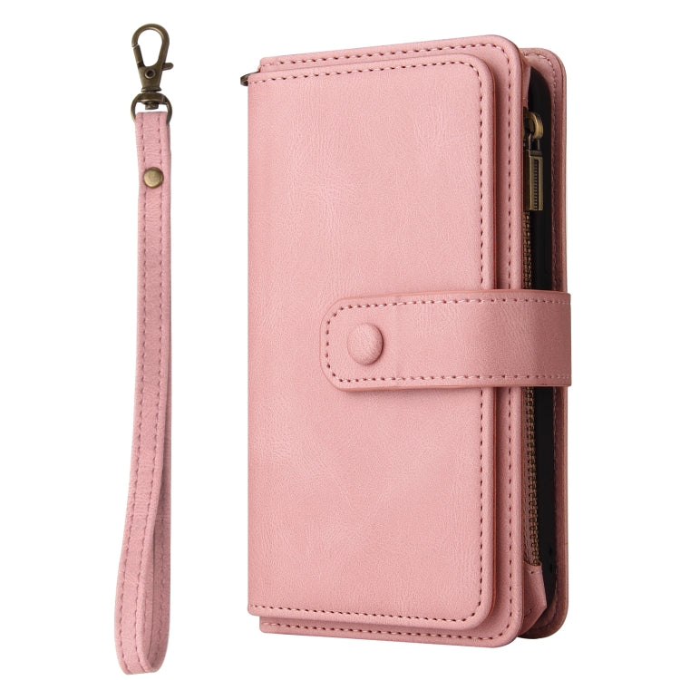 For iPhone 16e Skin Feel Multi Card Slots Zipper Wallet Leather Phone Case(Pink) by bashfashion