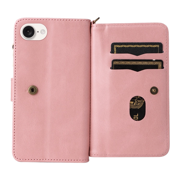 For iPhone 16e Skin Feel Multi Card Slots Zipper Wallet Leather Phone Case(Pink) by bashfashion