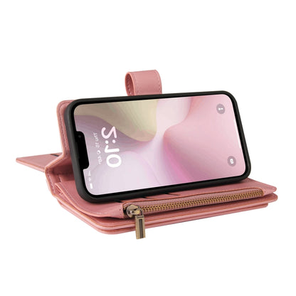 For iPhone 16e Skin Feel Multi Card Slots Zipper Wallet Leather Phone Case(Pink) by bashfashion