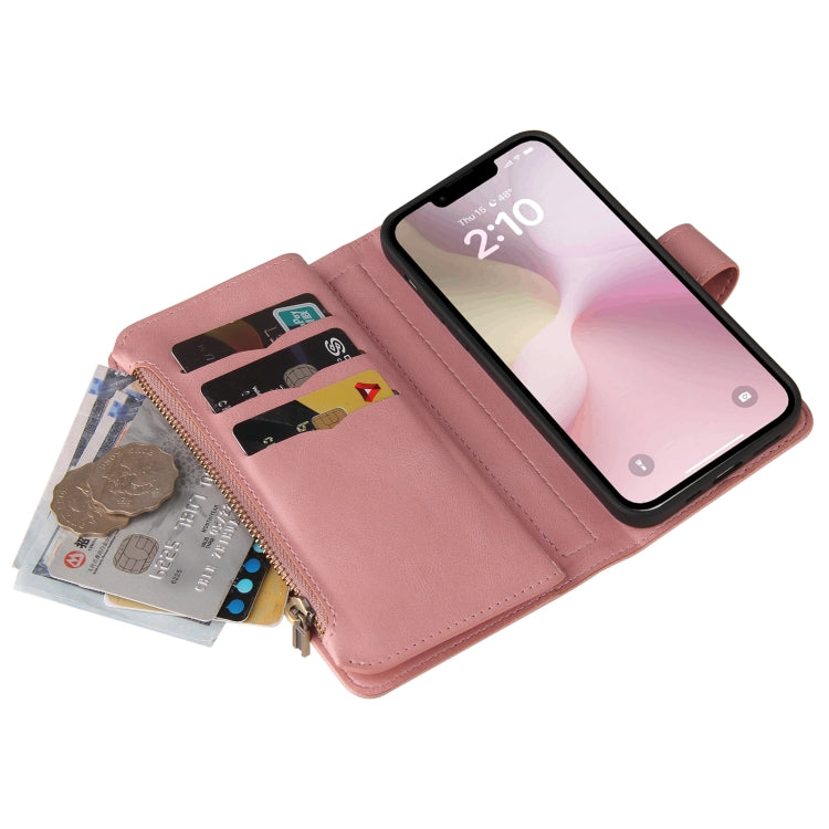 For iPhone 16e Skin Feel Multi Card Slots Zipper Wallet Leather Phone Case(Pink) by bashfashion