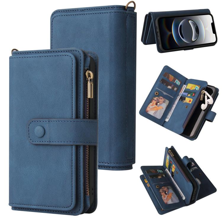 For iPhone 16e Skin Feel Multi Card Slots Zipper Wallet Leather Phone Case(Blue) by bashfashion