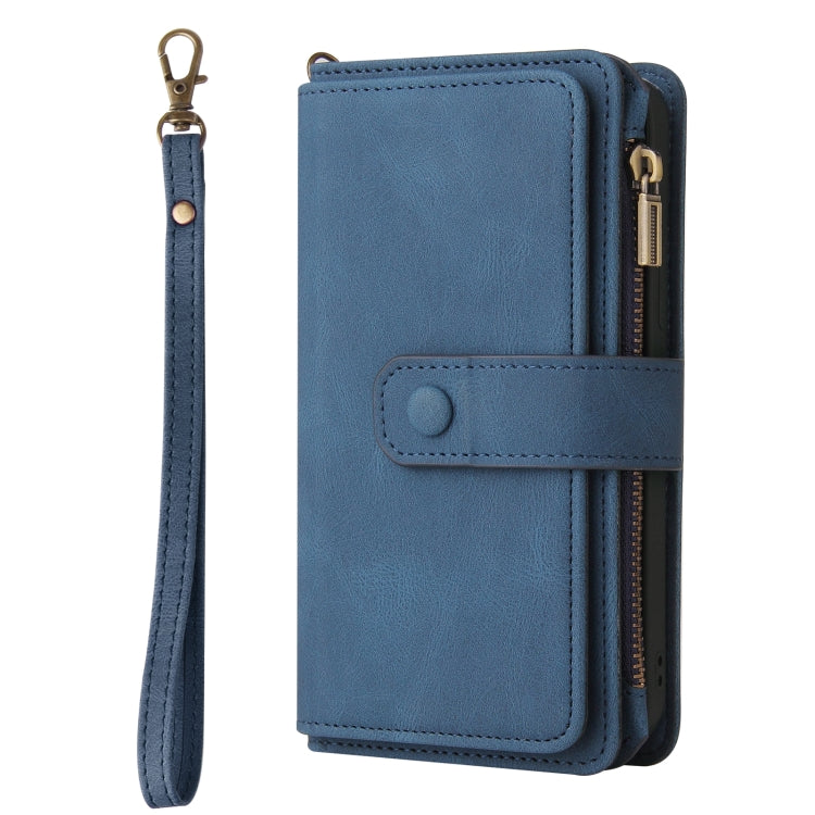 For iPhone 16e Skin Feel Multi Card Slots Zipper Wallet Leather Phone Case(Blue) by bashfashion
