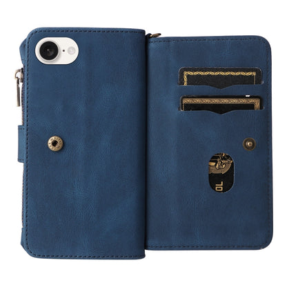 For iPhone 16e Skin Feel Multi Card Slots Zipper Wallet Leather Phone Case(Blue) by bashfashion