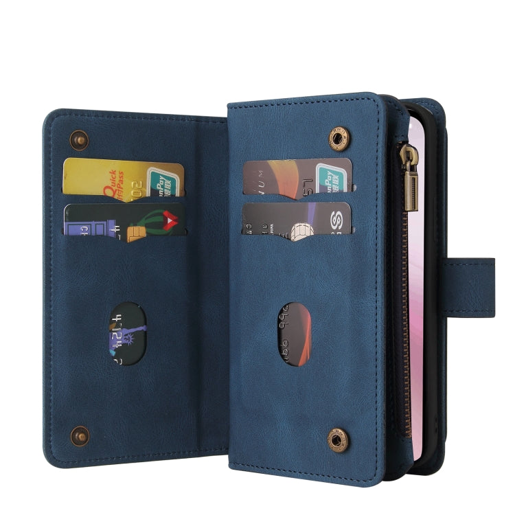 For iPhone 16e Skin Feel Multi Card Slots Zipper Wallet Leather Phone Case(Blue) by bashfashion