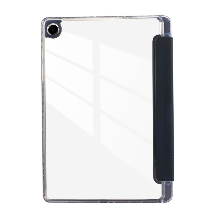 For Samsung Galaxy Tab A9+ Carbon Fiber Clear Acrylic 3-Fold Leather Tablet Case(Dark Blue) by bashfashion