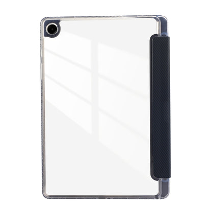 For Samsung Galaxy Tab A9+ Carbon Fiber Clear Acrylic 3-Fold Leather Tablet Case(Dark Blue) by bashfashion