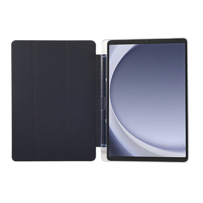 For Samsung Galaxy Tab A9+ Carbon Fiber Clear Acrylic 3-Fold Leather Tablet Case(Dark Blue) by bashfashion