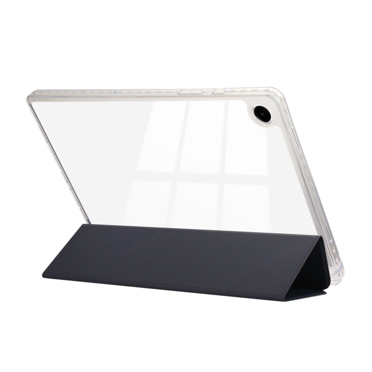 For Samsung Galaxy Tab A9+ Carbon Fiber Clear Acrylic 3-Fold Leather Tablet Case(Dark Blue) by bashfashion