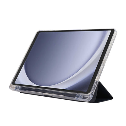 For Samsung Galaxy Tab A9+ Carbon Fiber Clear Acrylic 3-Fold Leather Tablet Case(Dark Blue) by bashfashion