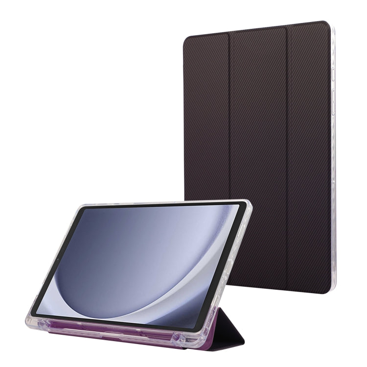 For Samsung Galaxy Tab A9+ Carbon Fiber Clear Acrylic 3-Fold Leather Tablet Case(Purple) by bashfashion