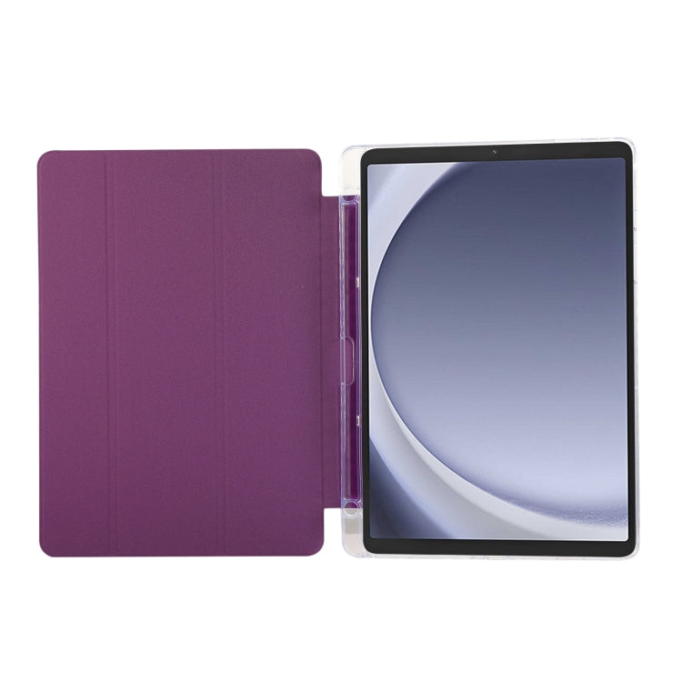 For Samsung Galaxy Tab A9+ Carbon Fiber Clear Acrylic 3-Fold Leather Tablet Case(Purple) by bashfashion