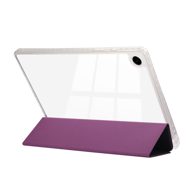 For Samsung Galaxy Tab A9+ Carbon Fiber Clear Acrylic 3-Fold Leather Tablet Case(Purple) by bashfashion