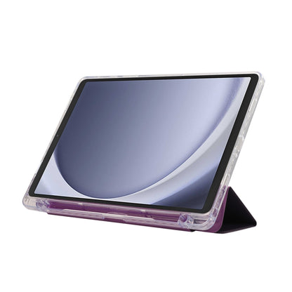 For Samsung Galaxy Tab A9+ Carbon Fiber Clear Acrylic 3-Fold Leather Tablet Case(Purple) by bashfashion