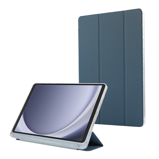 For Samsung Galaxy Tab A9+ Carbon Fiber Clear Acrylic 3-Fold Leather Tablet Case(Blue) by bashfashion