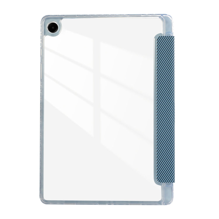 For Samsung Galaxy Tab A9+ Carbon Fiber Clear Acrylic 3-Fold Leather Tablet Case(Blue) by bashfashion