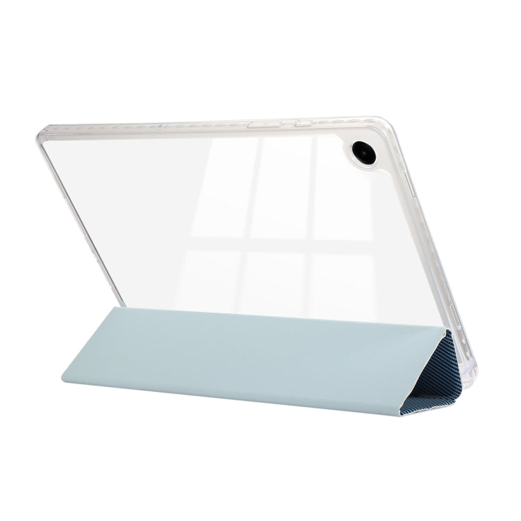 For Samsung Galaxy Tab A9+ Carbon Fiber Clear Acrylic 3-Fold Leather Tablet Case(Blue) by bashfashion