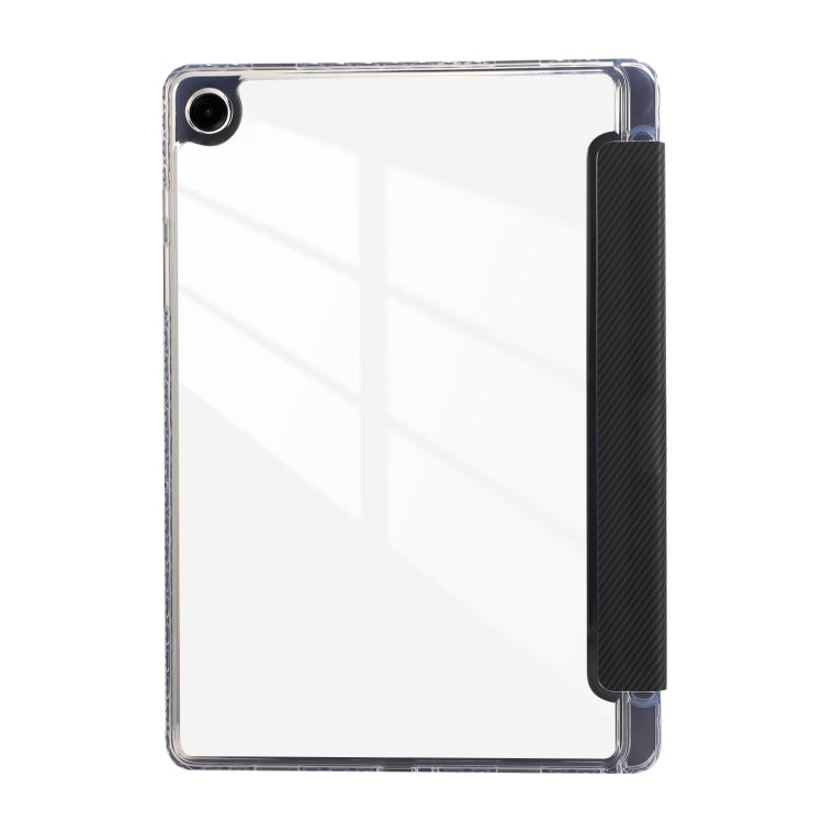 For Samsung Galaxy Tab A9+ Carbon Fiber Clear Acrylic 3-Fold Leather Tablet Case(Black) by bashfashion