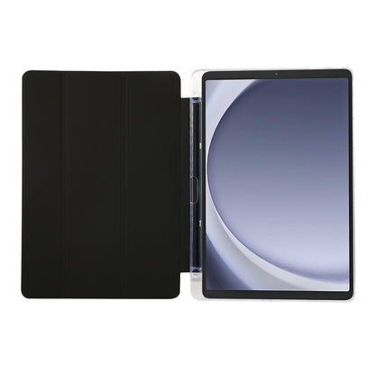 For Samsung Galaxy Tab A9+ Carbon Fiber Clear Acrylic 3-Fold Leather Tablet Case(Black) by bashfashion