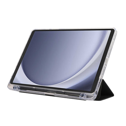 For Samsung Galaxy Tab A9+ Carbon Fiber Clear Acrylic 3-Fold Leather Tablet Case(Black) by bashfashion