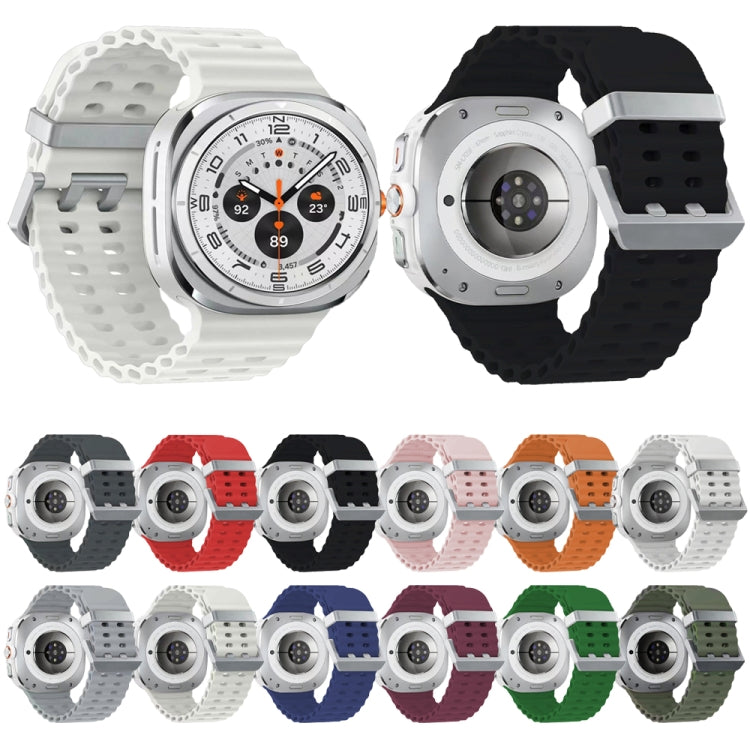 For Samsung Galaxy Watch Ultra 47mm / Ultra 2025 Ocean Dual Silver Buckle Silicone Watch Band(Grey) by bashfashion