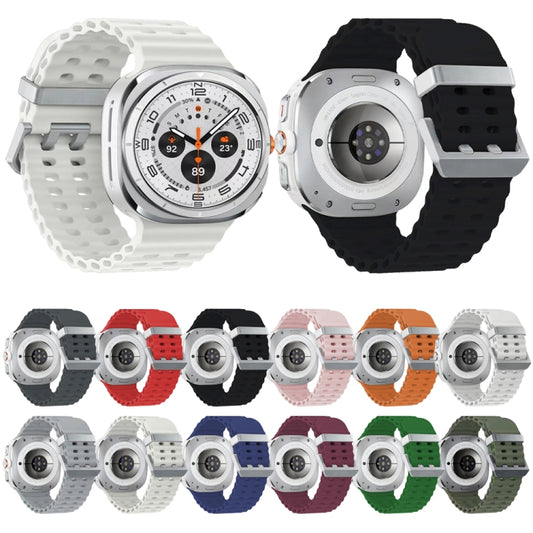 For Samsung Galaxy Watch Ultra 47mm / Ultra 2025 Ocean Dual Silver Buckle Silicone Watch Band(Grey) by bashfashion