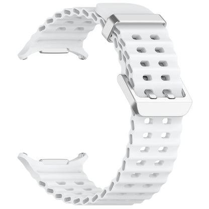 For Samsung Galaxy Watch Ultra 47mm / Ultra 2025 Ocean Dual Silver Buckle Silicone Watch Band(White) by bashfashion