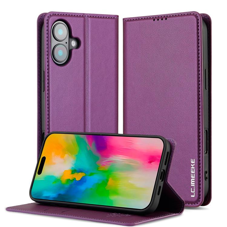 For iPhone 17 LC.IMEEKE L1 Series Frosted Fine Texture PU Phone Case(Purple) by LC.IMEEKE