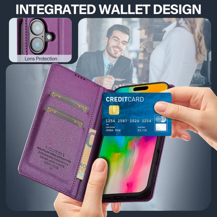 For iPhone 17 LC.IMEEKE L1 Series Frosted Fine Texture PU Phone Case(Purple) by LC.IMEEKE