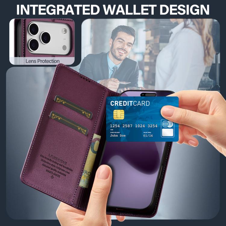 For iPhone 17 Pro LC.IMEEKE L1 Series Frosted Fine Texture PU Phone Case(Purple) by LC.IMEEKE