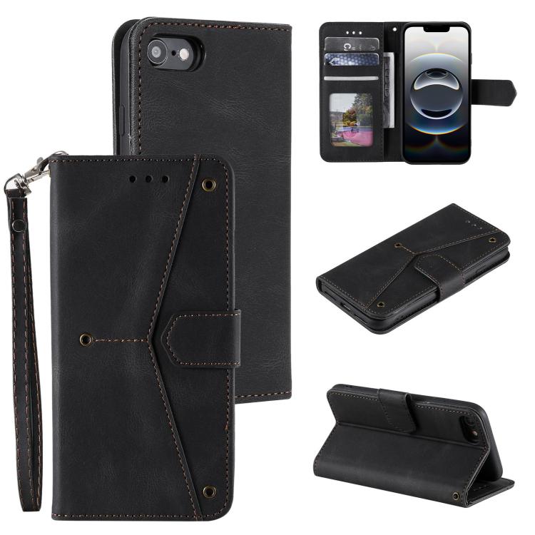 For iPhone 16e Nail Skin Feel Stitching Calf Texture Leather Phone Case(Black) by bashfashion