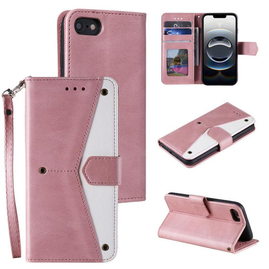For iPhone 16e Nail Skin Feel Stitching Calf Texture Leather Phone Case(Rose Gold) by bashfashion