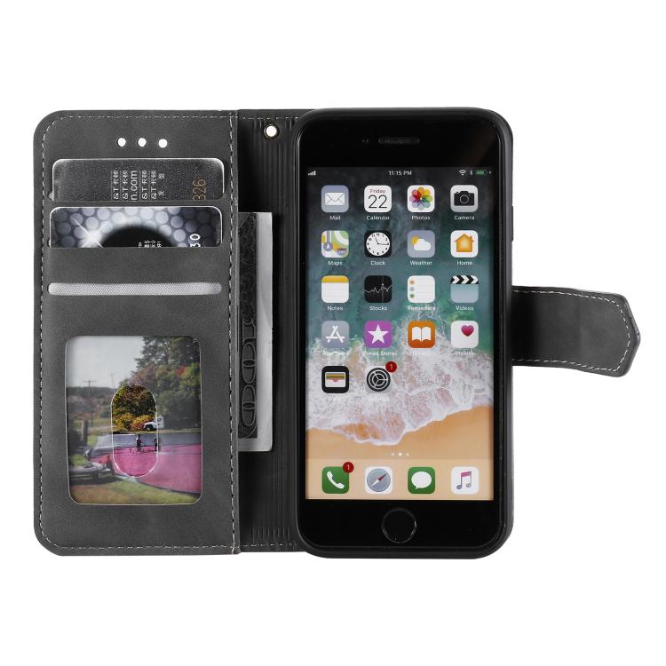 For iPhone 16e Nail Skin Feel Stitching Calf Texture Leather Phone Case(Grey) by bashfashion