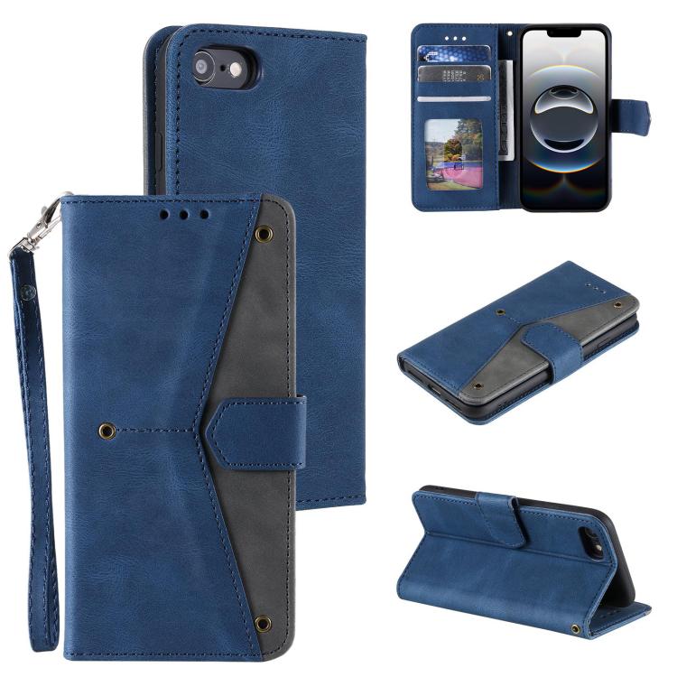 For iPhone 16e Nail Skin Feel Stitching Calf Texture Leather Phone Case(Blue) by bashfashion