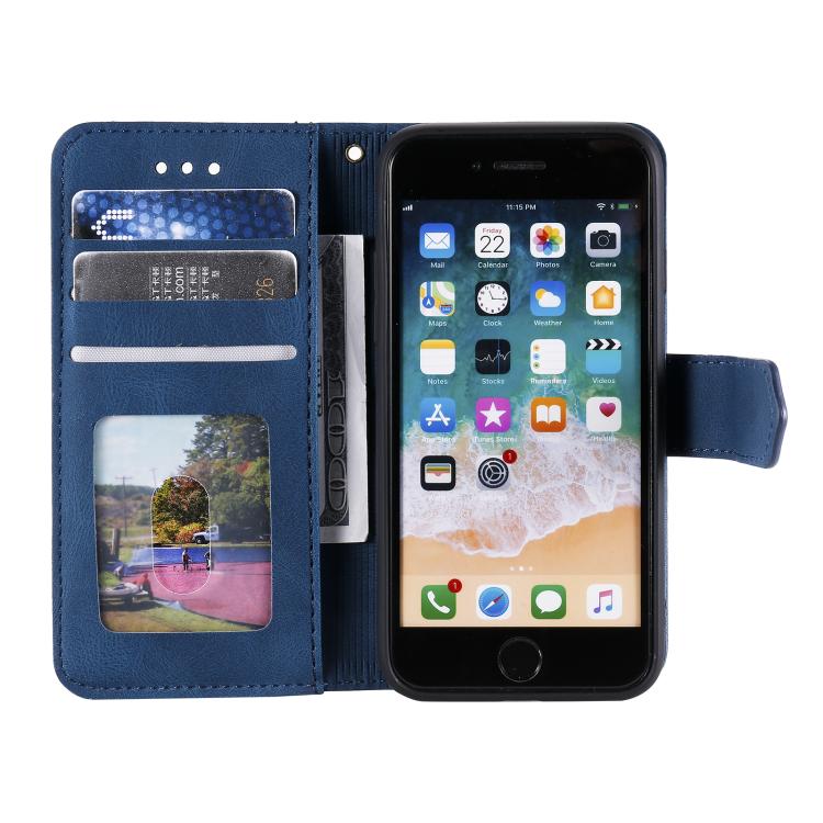 For iPhone 16e Nail Skin Feel Stitching Calf Texture Leather Phone Case(Blue) by bashfashion