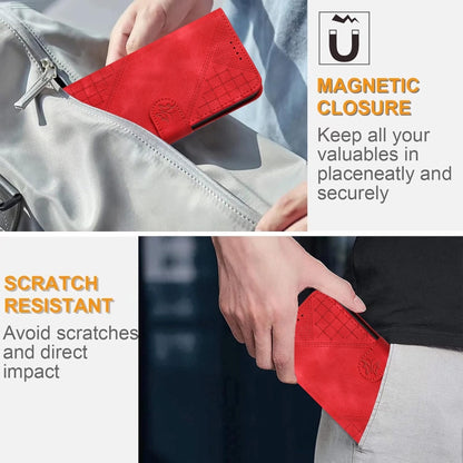 For iPhone 16e YX0080 Grid Butterfly Embossed Pattern Flip Leather Phone Case with Lanyard(Red) by bashfashion