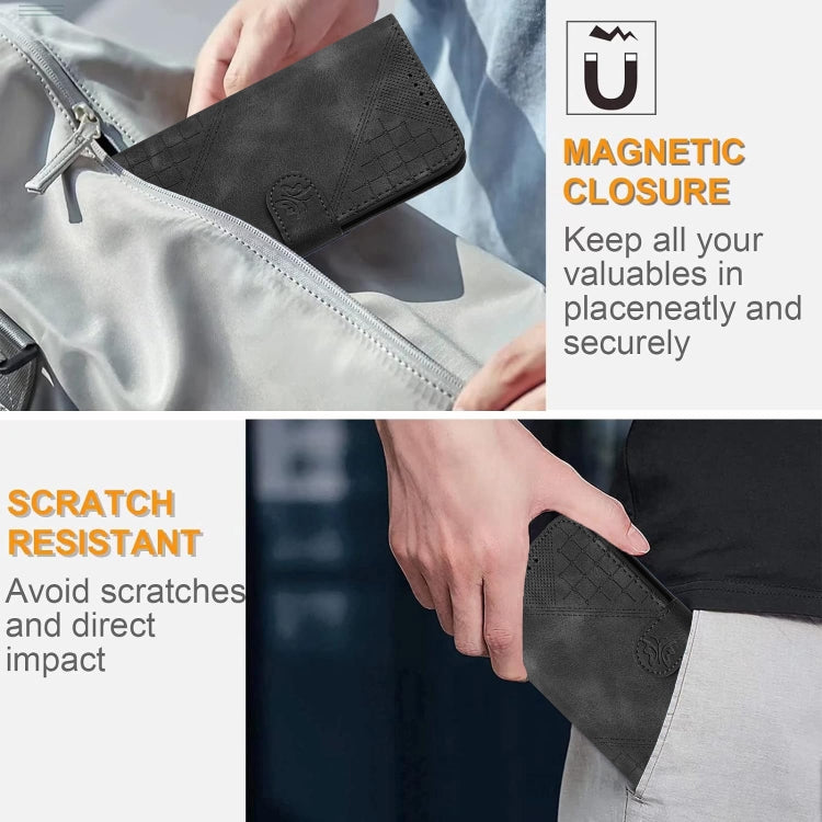 For iPhone 16e YX0080 Grid Butterfly Embossed Pattern Flip Leather Phone Case with Lanyard(Black) by bashfashion