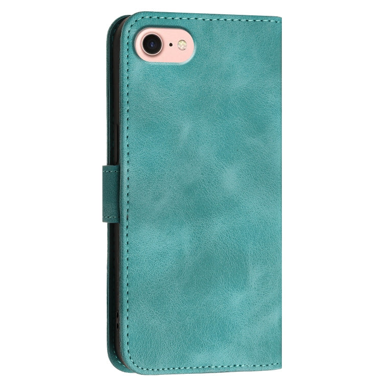 For iPhone 16e YX0080 Grid Butterfly Embossed Pattern Flip Leather Phone Case with Lanyard(Light Blue) by bashfashion