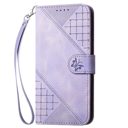 For iPhone 16e YX0080 Grid Butterfly Embossed Pattern Flip Leather Phone Case with Lanyard(Light Purple) by bashfashion