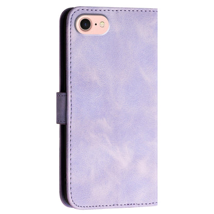 For iPhone 16e YX0080 Grid Butterfly Embossed Pattern Flip Leather Phone Case with Lanyard(Light Purple) by bashfashion