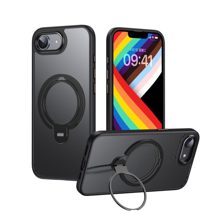 For iPhone 16e Double Ring MagSafe Magnetic Holder Phone Case(Matte Black) by bashfashion