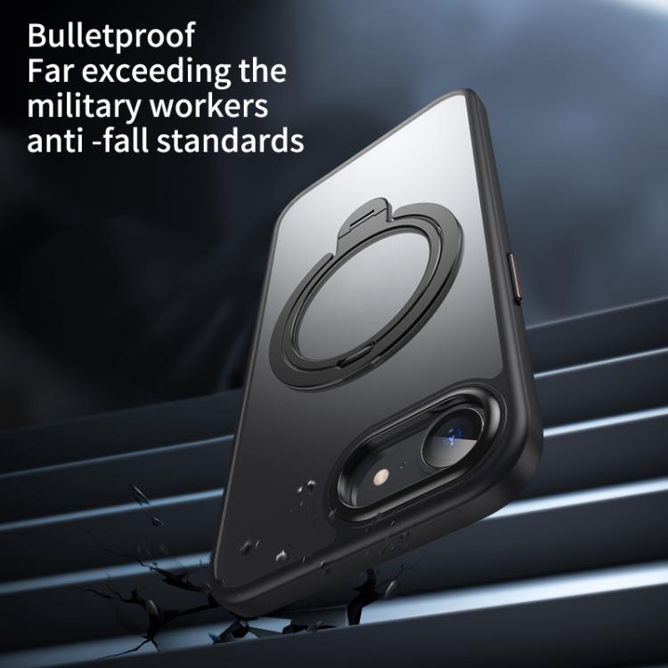 For iPhone 16e Double Ring MagSafe Magnetic Holder Phone Case(Matte Black) by bashfashion