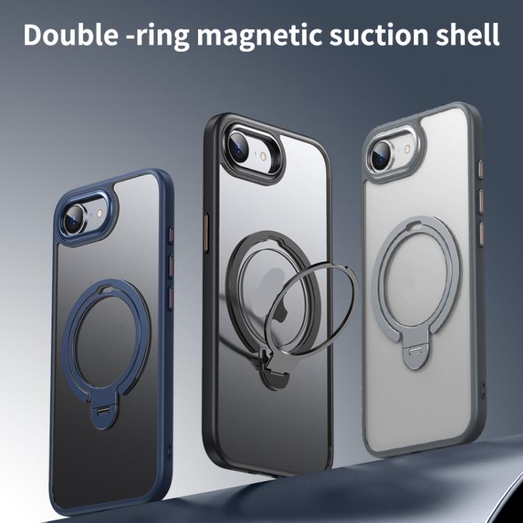 For iPhone 16e Double Ring MagSafe Magnetic Holder Phone Case(Matte Blue) by bashfashion