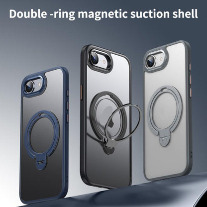 For iPhone 16e Double Ring MagSafe Magnetic Holder Phone Case(Matte Blue) by bashfashion