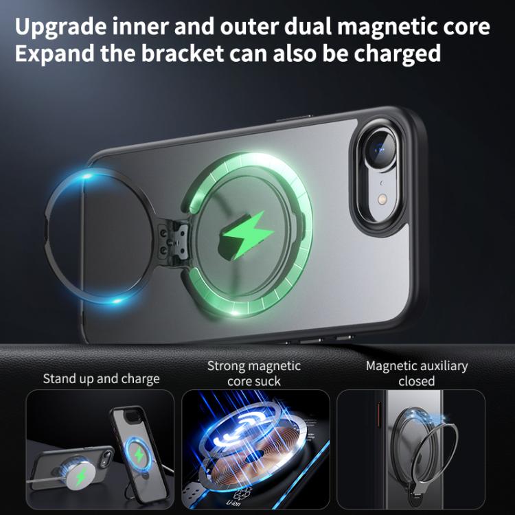 For iPhone 16e Double Ring MagSafe Magnetic Holder Phone Case(Transparent) by bashfashion